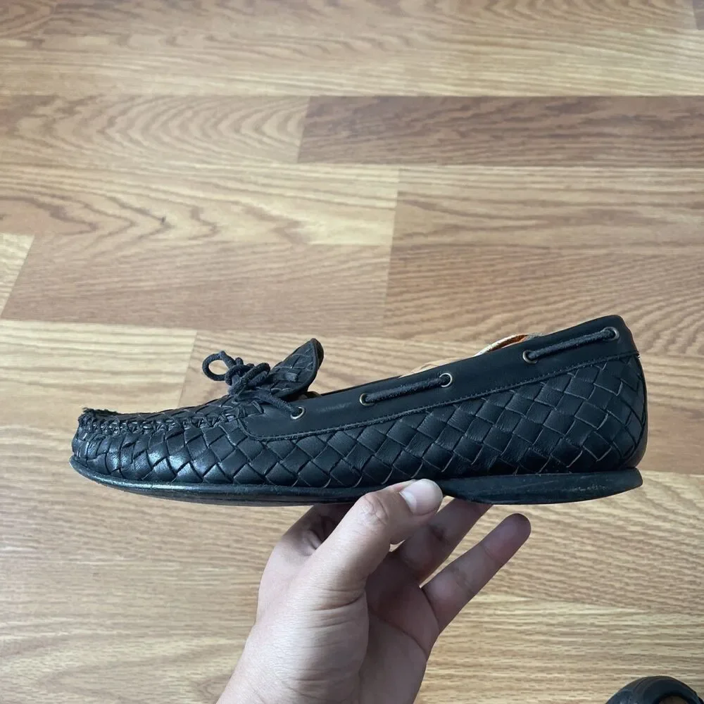 VTG Genuine BOTTEGA VENETA Intrecciato Black Woven Leather Loafers, Size 41.5
